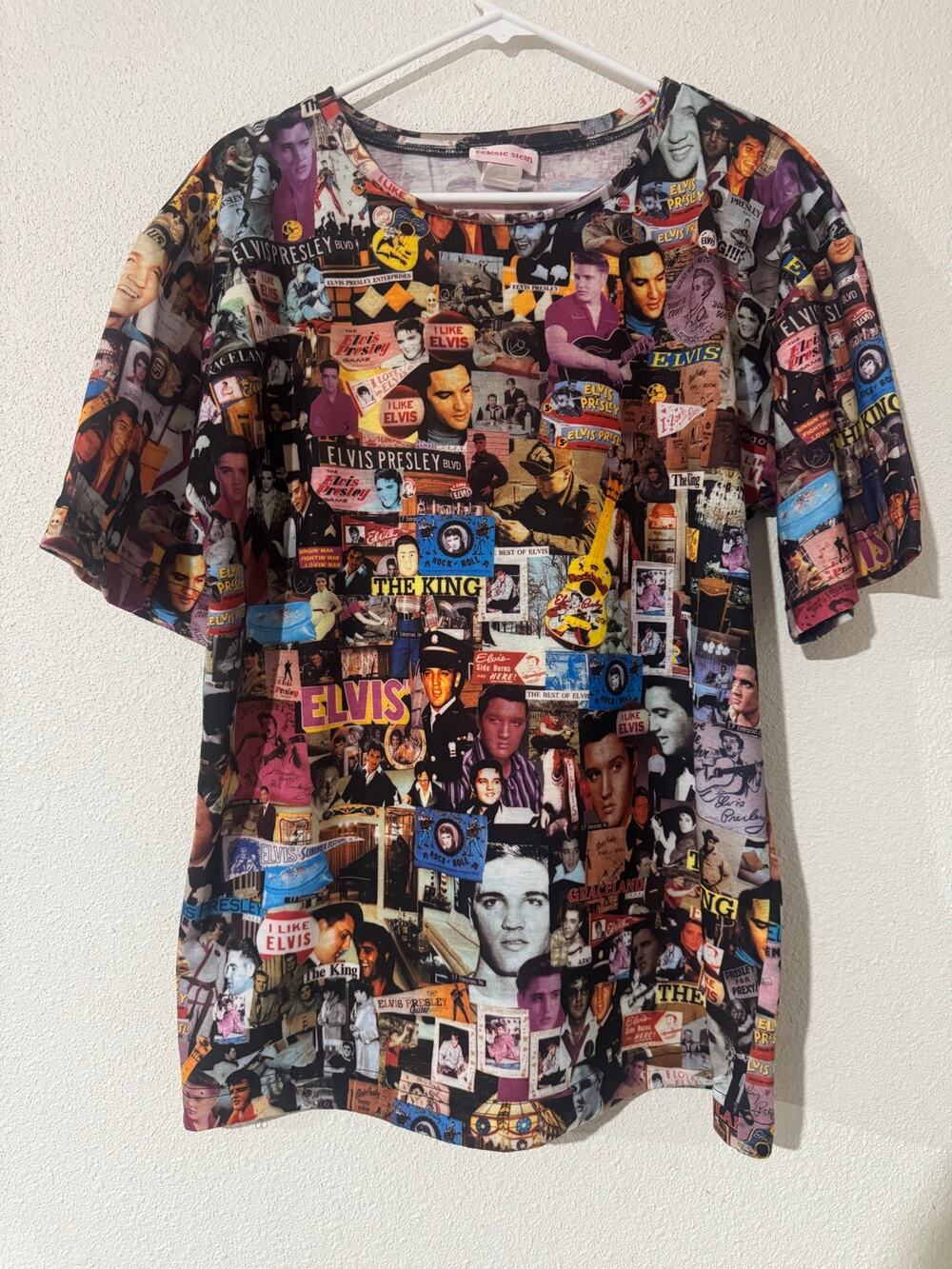 Celeste Stein Elvis Presley Top Made In USA The King of Rock & Roll Collage Y2K